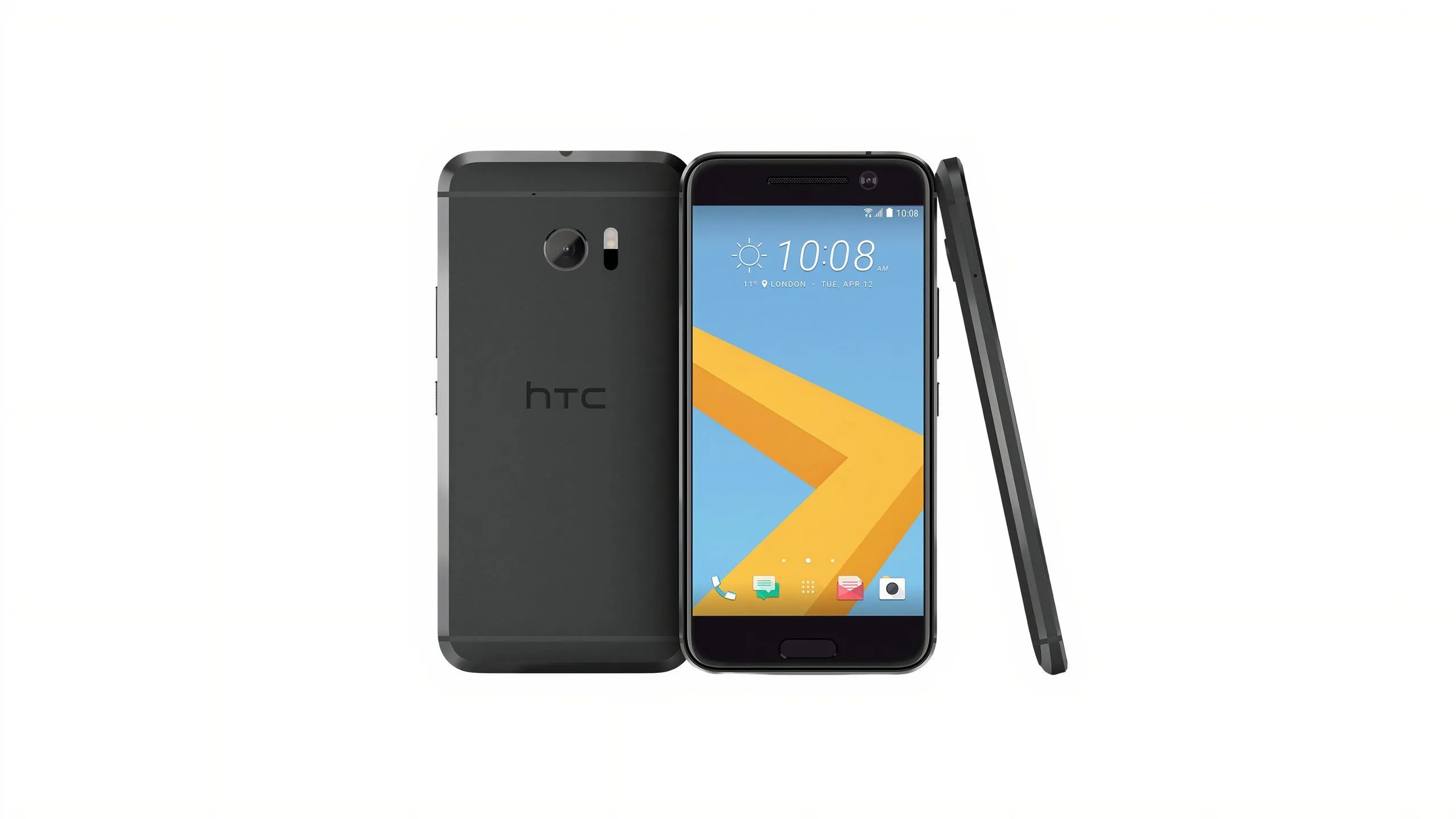 Điện thoại HTC 10 với logo HTC phía sau