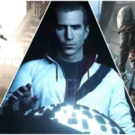 Hình ảnh ba nhân vật chính từ các thời kỳ khác nhau trong game Assassin's Creed: Ezio Auditore, Desmond Miles và Edward Kenway.