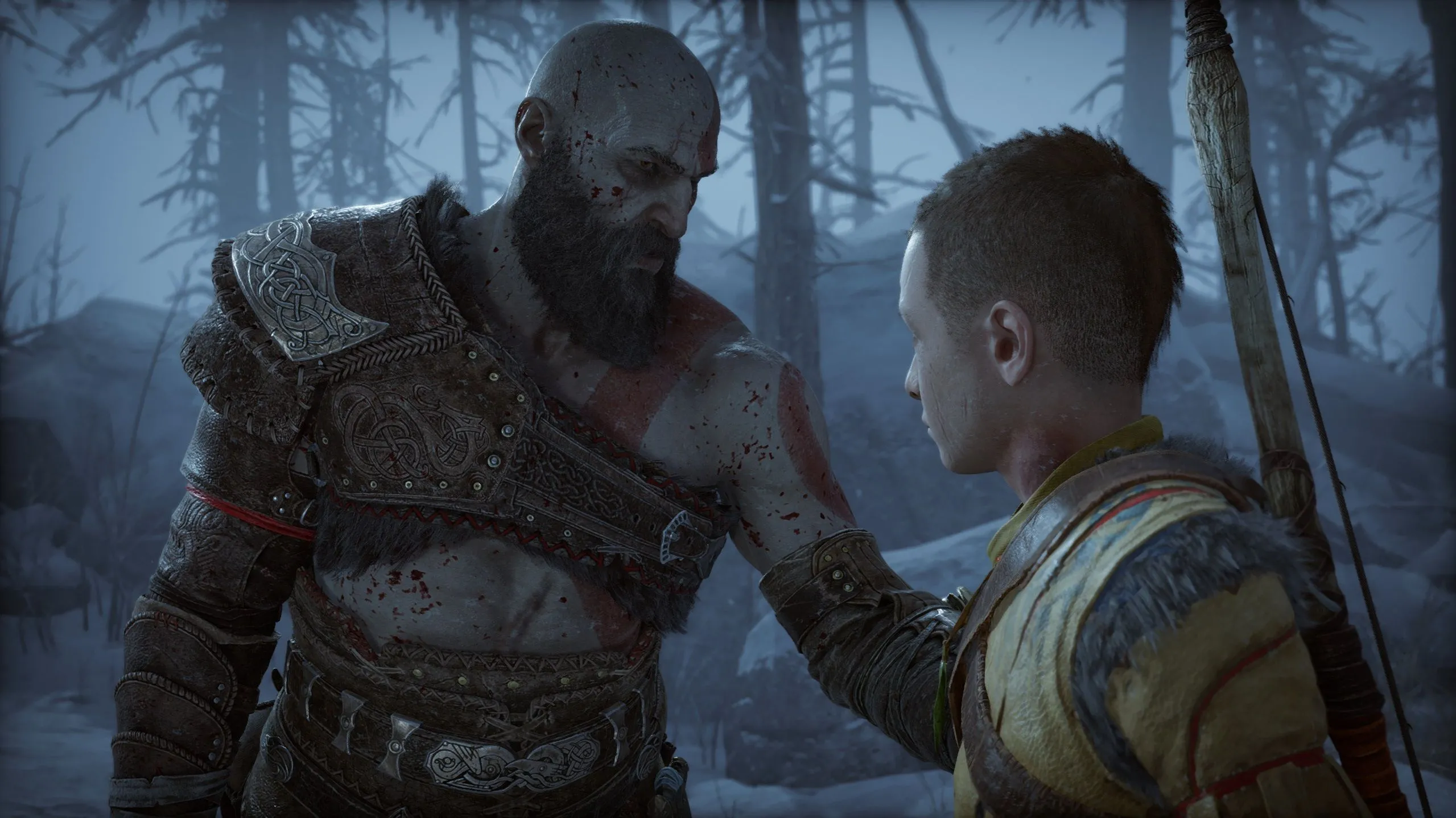 Hình ảnh Kratos và con trai Atreus trong game God of War Ragnarök, biểu tượng cho cuộc hành trình của họ