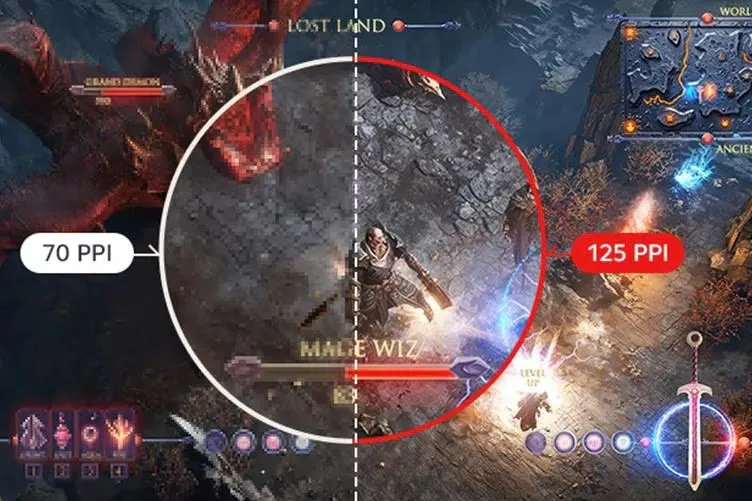 So sánh độ sắc nét của chữ trên màn hình LG 45 inch ở các mật độ điểm ảnh khác nhau