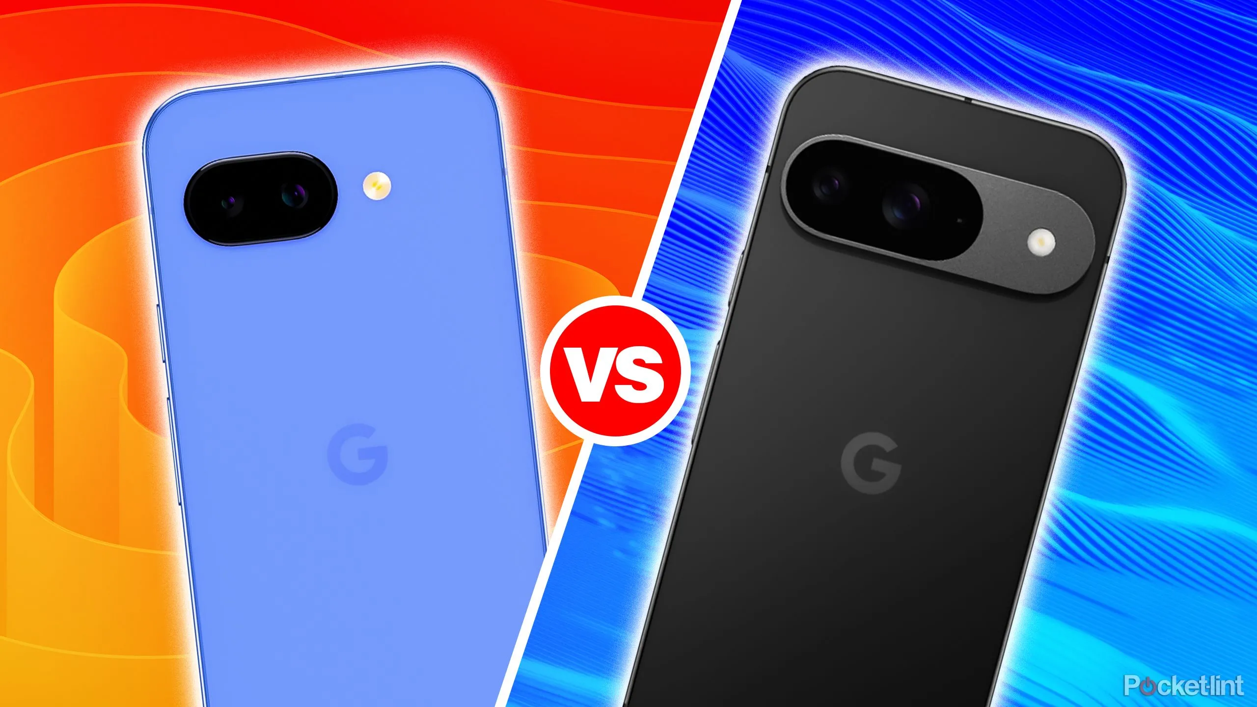 So sánh trực quan thiết kế giữa Google Pixel 9a (trái) và Google Pixel 9 (phải).