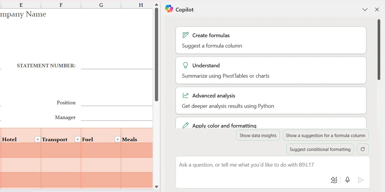 Bảng điều khiển phụ của Copilot tích hợp trực tiếp trong Microsoft Excel để phân tích dữ liệu