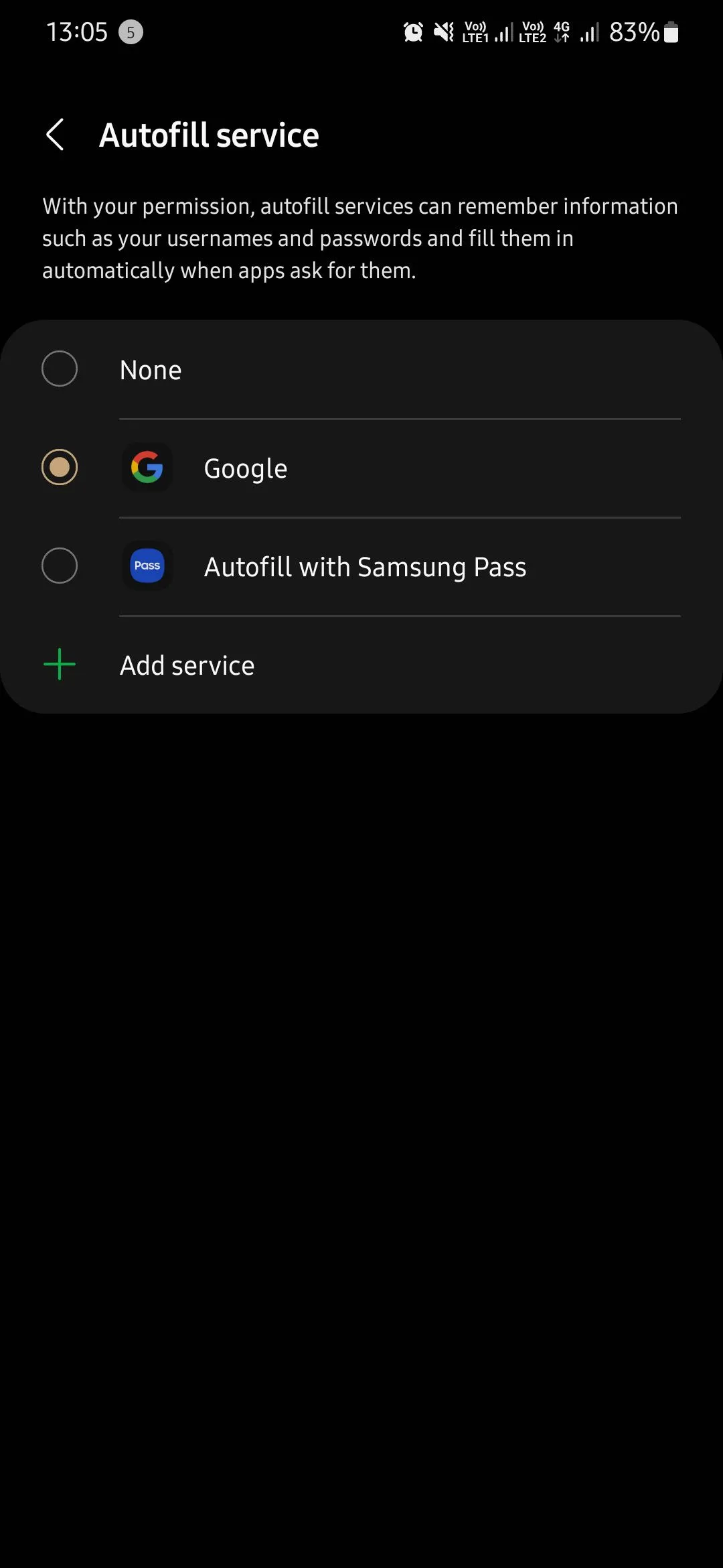 Chọn Google làm dịch vụ tự động điền mật khẩu mặc định trên điện thoại Samsung
