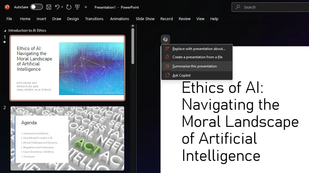 Copilot tóm tắt nhanh chóng bản trình bày trong Microsoft PowerPoint