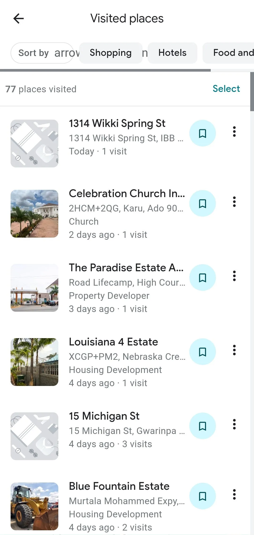 Địa điểm đã ghé thăm trên Google Maps