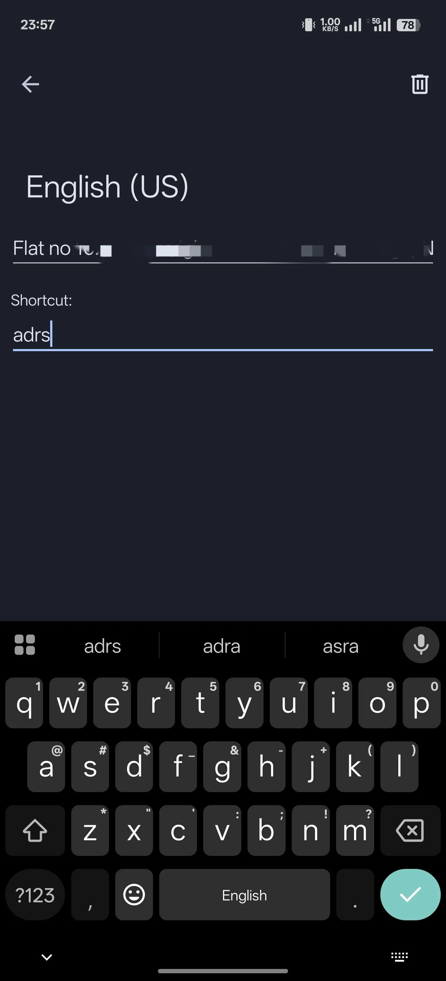 Giao diện thiết lập phím tắt văn bản trong Gboard trên điện thoại Android, minh họa cách nhập từ khóa và phím tắt tương ứng để tăng tốc độ gõ phím.