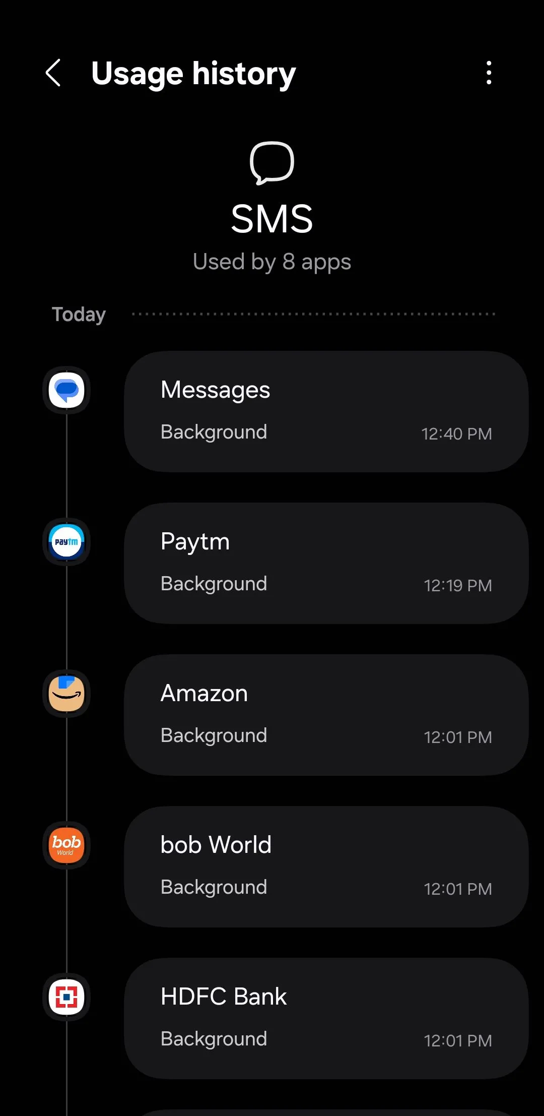 Menu sử dụng quyền SMS trên điện thoại Samsung
