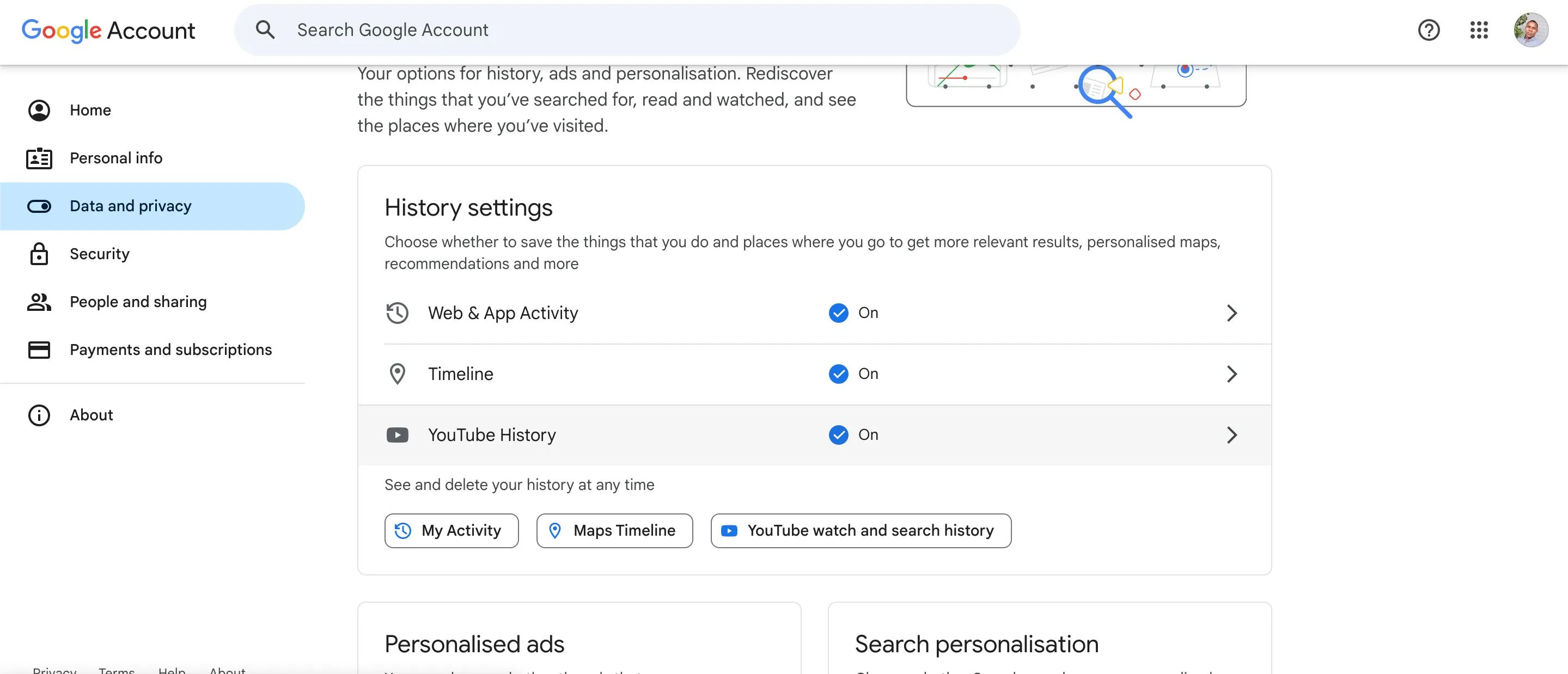 Trang dữ liệu về quyền riêng tư của Google