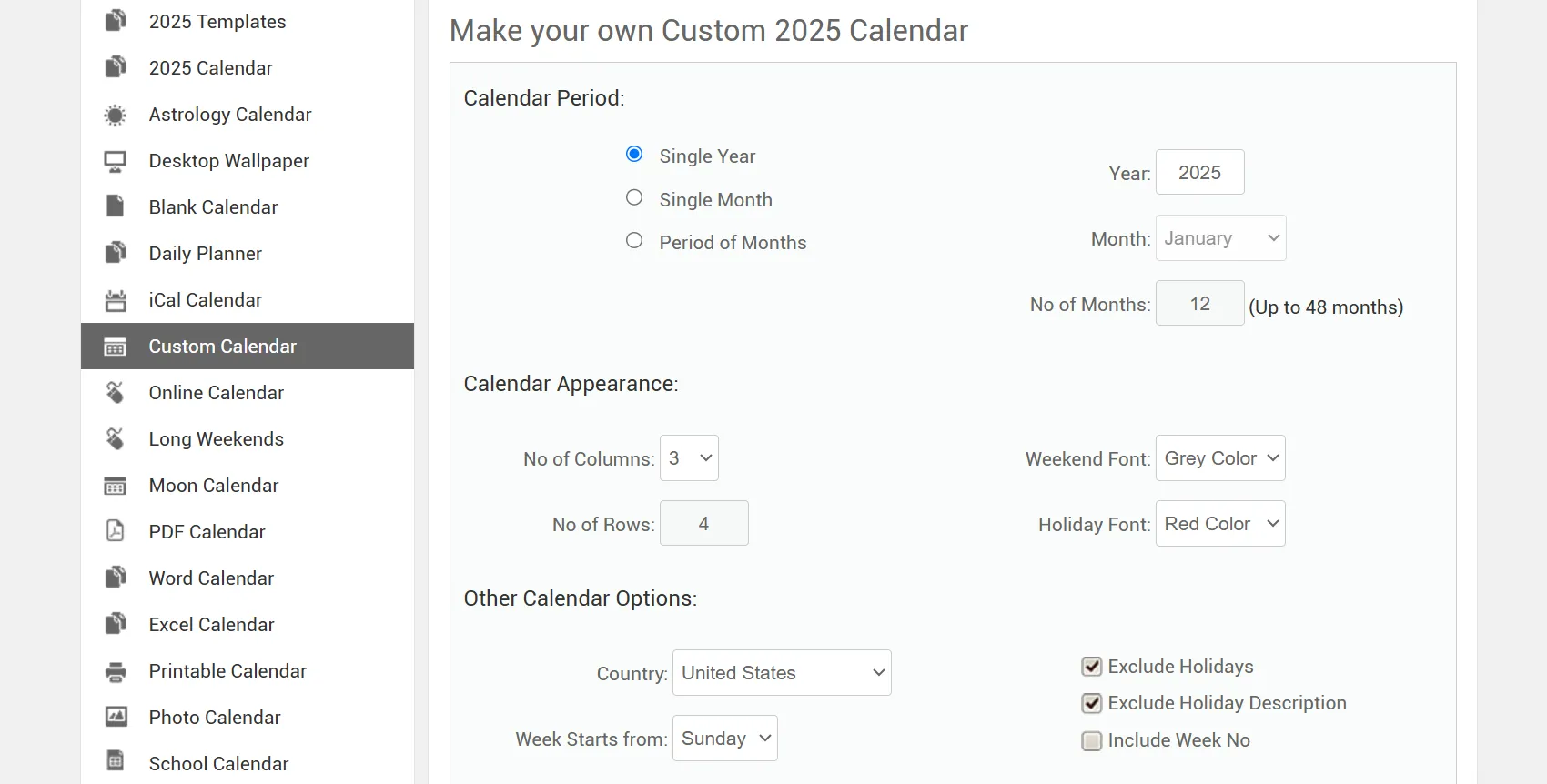 Tùy chọn thiết kế mẫu lịch OneNote tùy chỉnh trên nền tảng Calendarlabs.