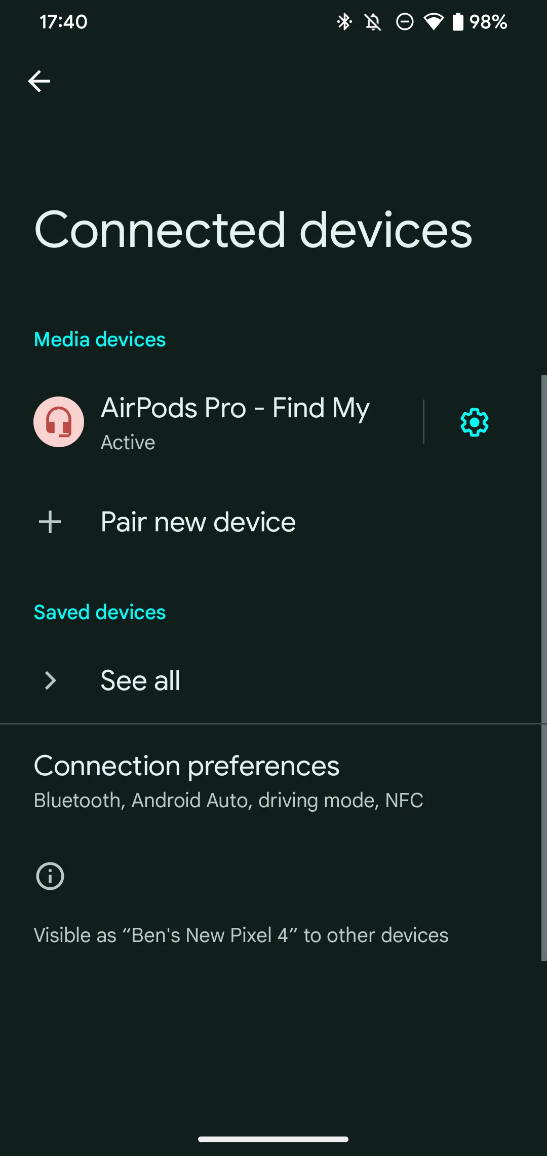AirPods đã được ghép nối thành công với điện thoại Android trong danh sách thiết bị Bluetooth