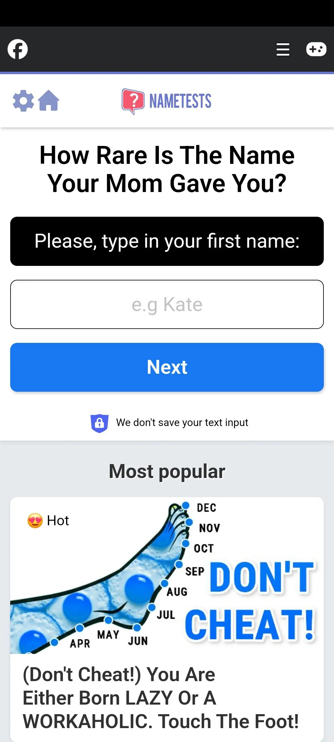 Bài kiểm tra tên trên Facebook