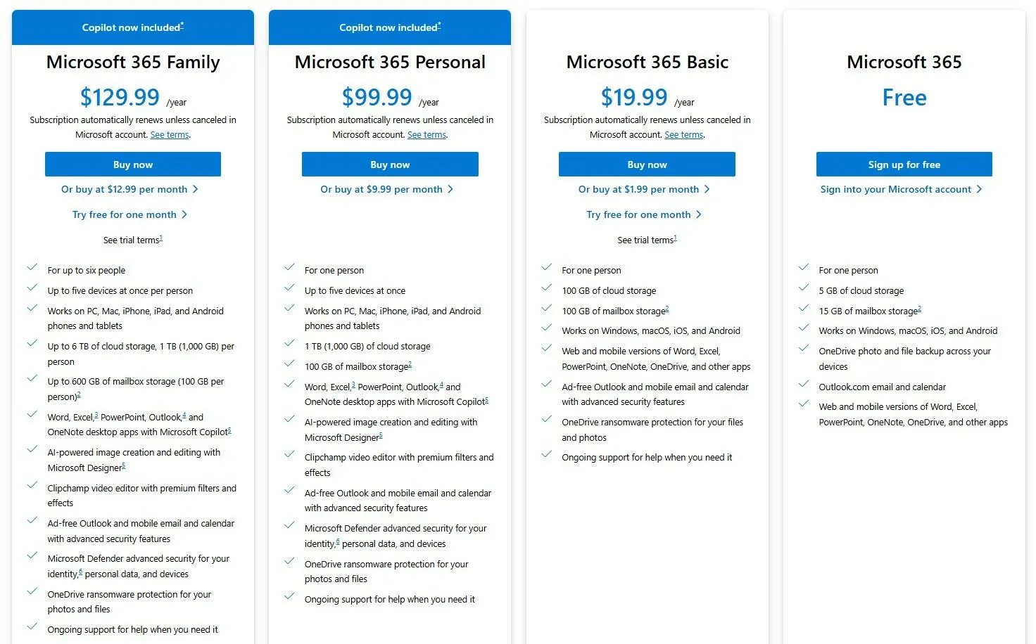 Bảng giá các gói đăng ký Microsoft 365 tích hợp OneDrive và ứng dụng văn phòng