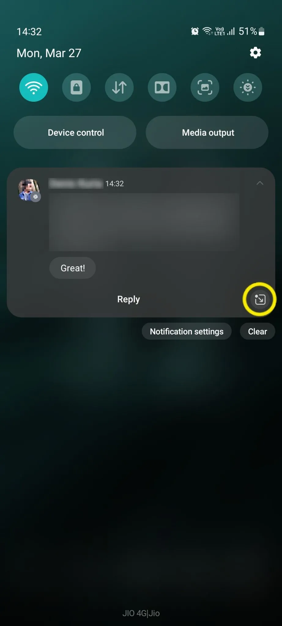 Biểu tượng bong bóng nổi trong bảng thông báo nhanh của Samsung cho phép chuyển đổi cuộc hội thoại