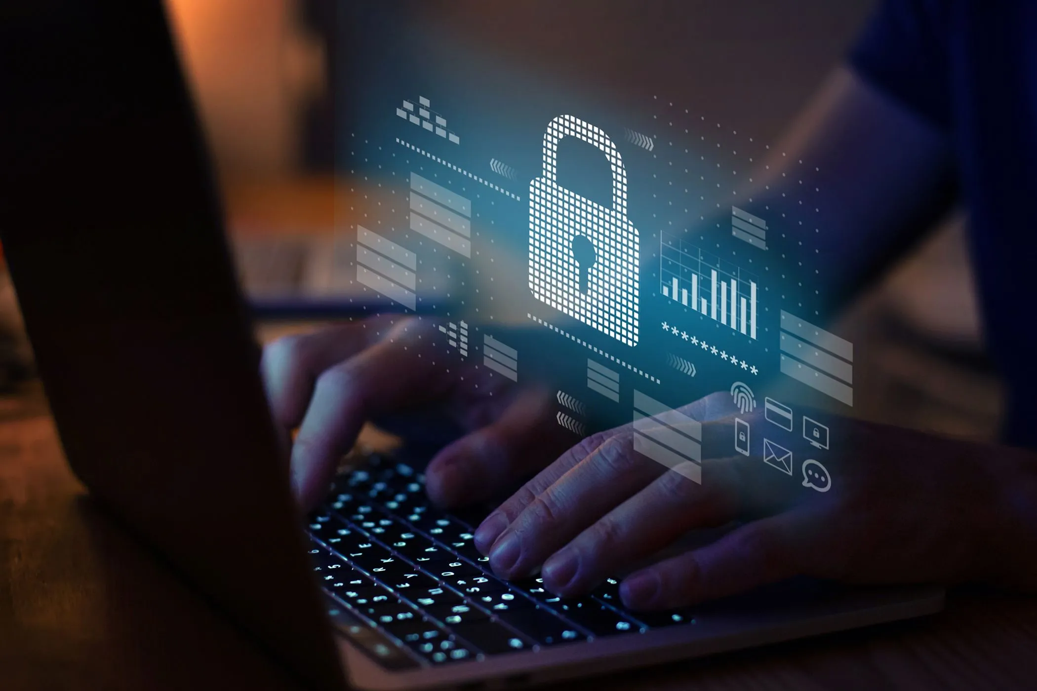 Biểu tượng cảnh báo về việc theo dõi trình duyệt và laptop, thể hiện sự cần thiết tránh lưu mật khẩu quan trọng.