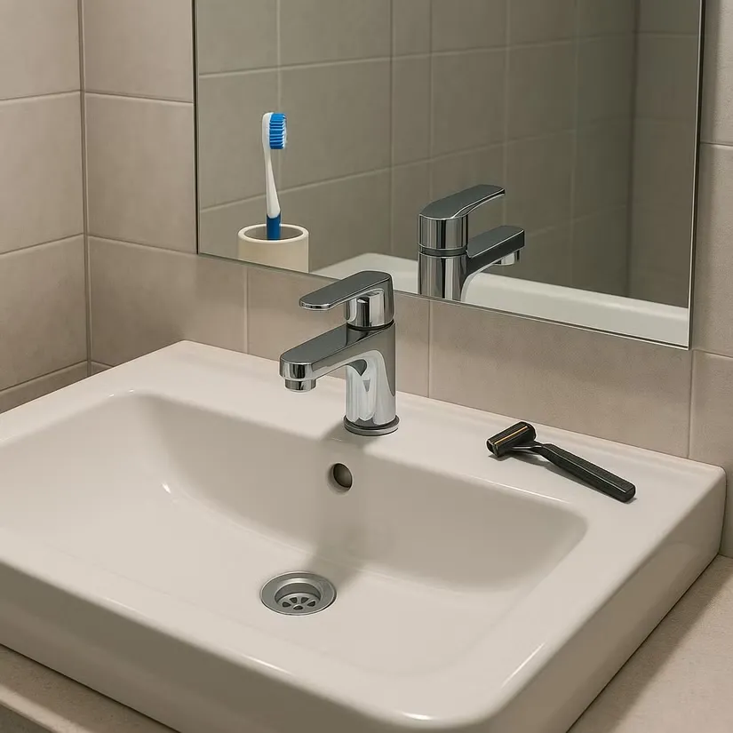 Bồn rửa mặt với phản chiếu không hợp lý