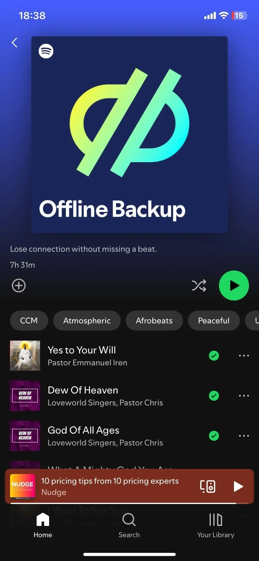 Các bài hát được sao lưu để nghe ngoại tuyến trên ứng dụng Spotify