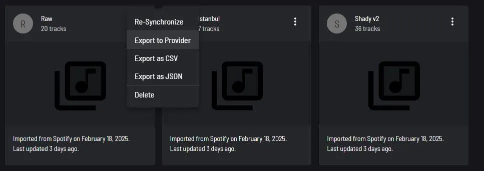các tùy chọn playlist trong playlists cloud