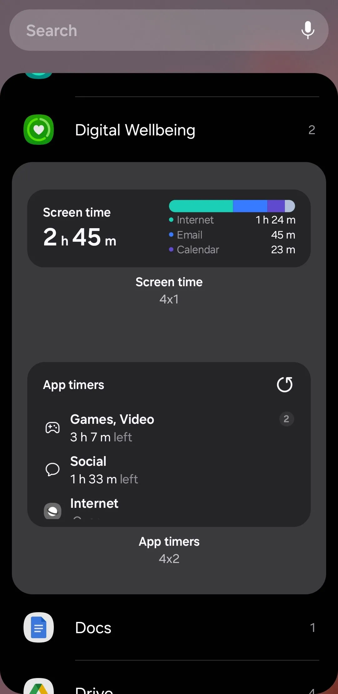 Các tùy chọn widget của tính năng Sức khỏe số (Digital Wellbeing) trên Android.