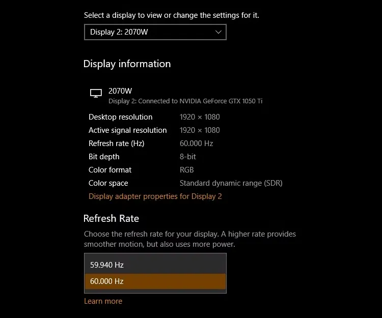 Cách thay đổi tần số quét màn hình trên hệ điều hành Windows 10