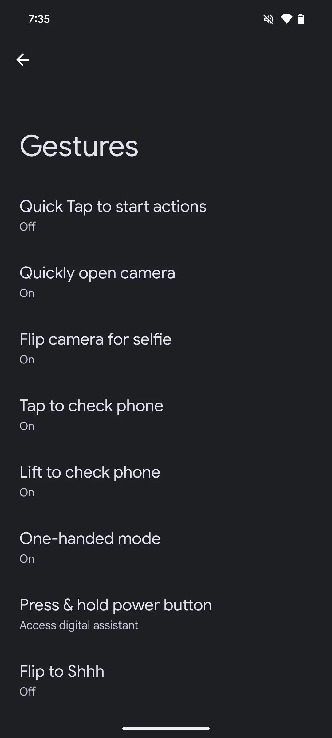 Cài đặt cử chỉ trên điện thoại Pixel hiển thị tùy chọn Quick Tap.