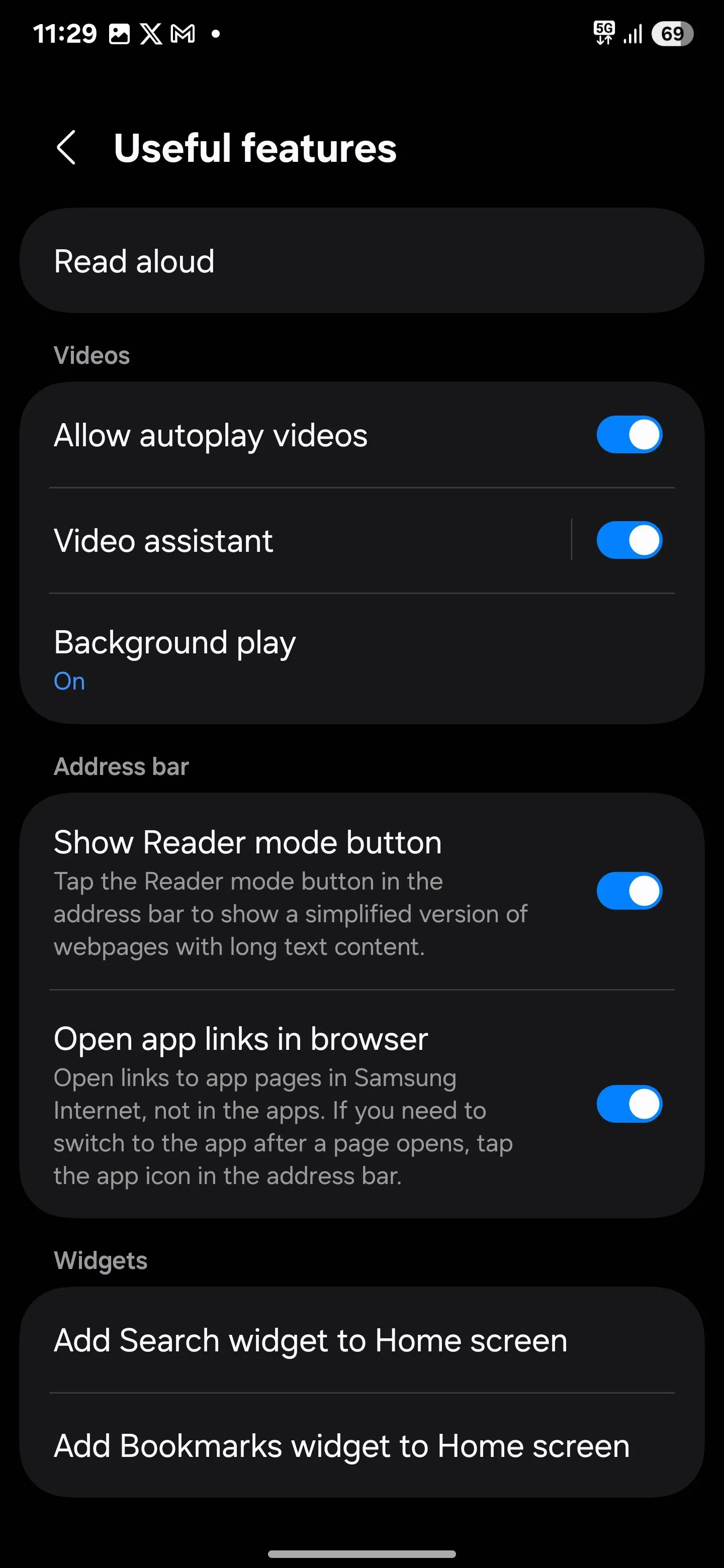 Cài đặt phát nền Samsung Internet đã được bật