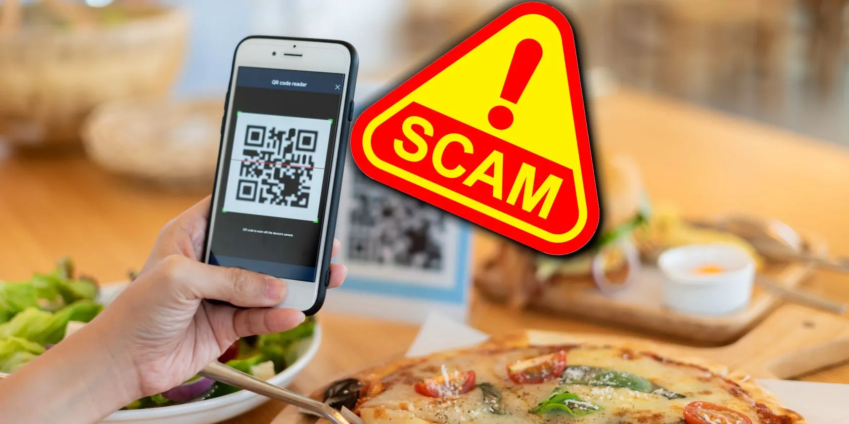 Cảnh báo lừa đảo phishing qua mã QR hiển thị trên màn hình điện thoại, nhấn mạnh nguy cơ bảo mật.