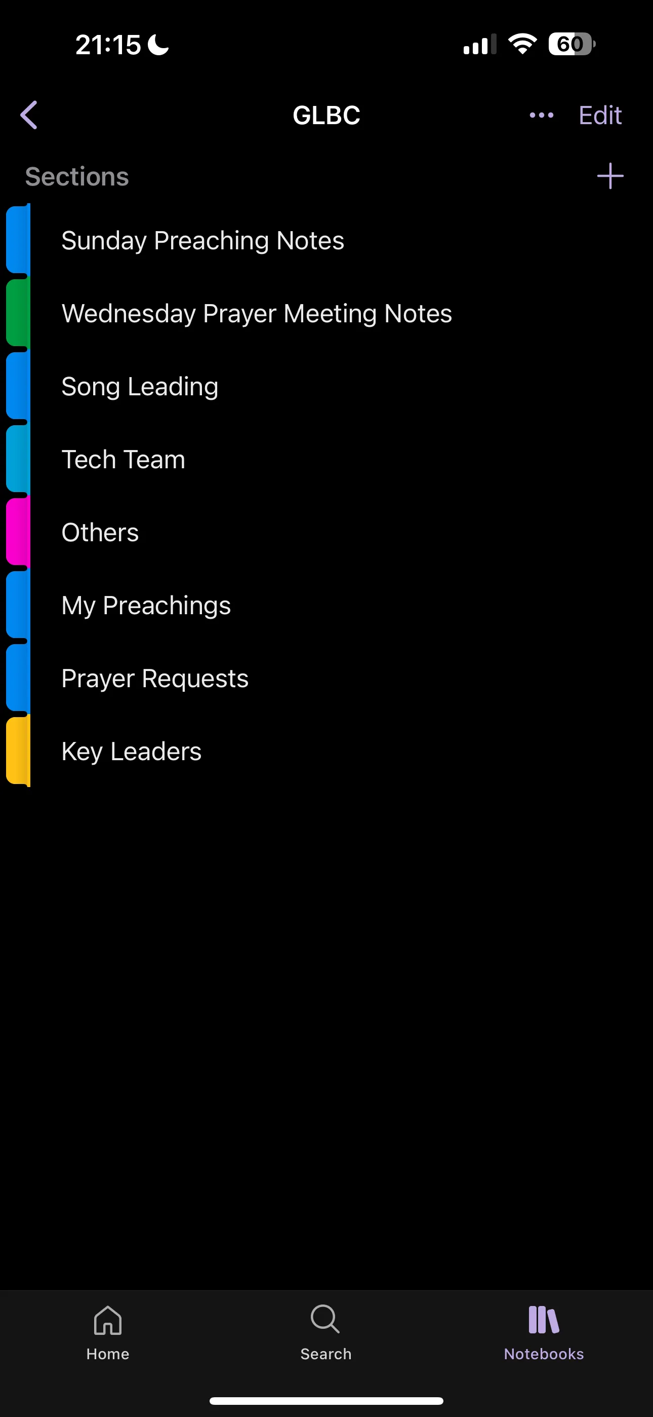Cấu trúc các phần (chapters) trong một sổ tay Microsoft OneNote, giúp tổ chức ghi chú chuyên nghiệp.