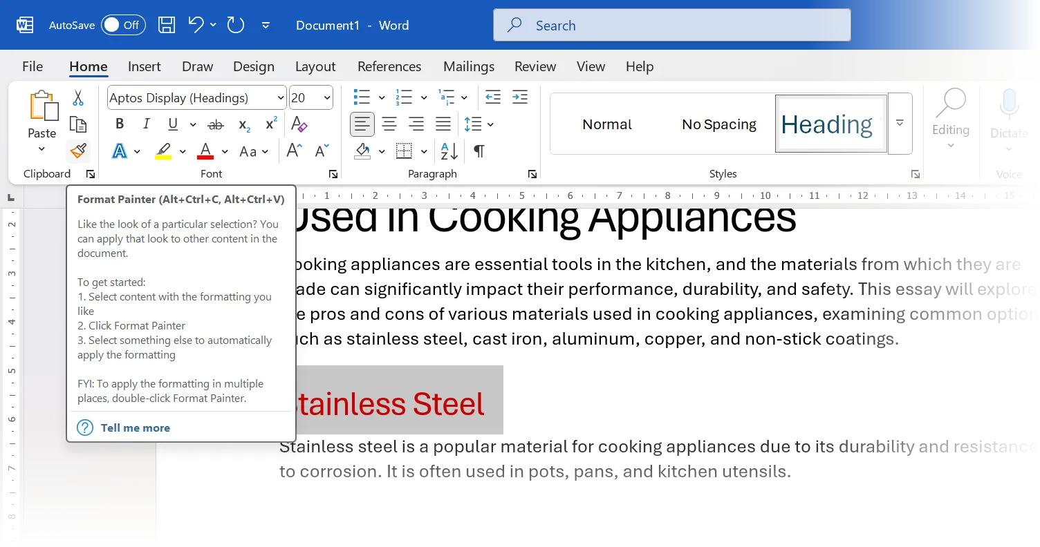 Công cụ Format Painter trong Microsoft Word.