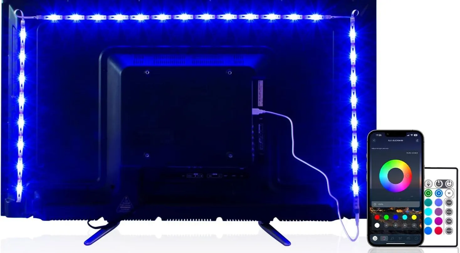 Dải đèn LED bias lighting gắn phía sau TV, giúp giảm mỏi mắt và tăng cường trải nghiệm xem.