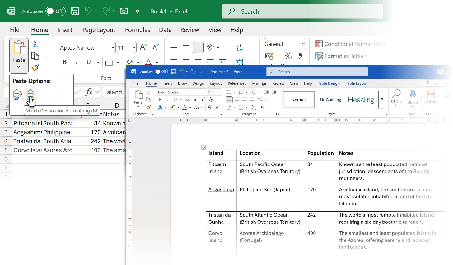 Dán bảng từ ChatGPT vào Microsoft Word thông qua Excel làm trung gian.