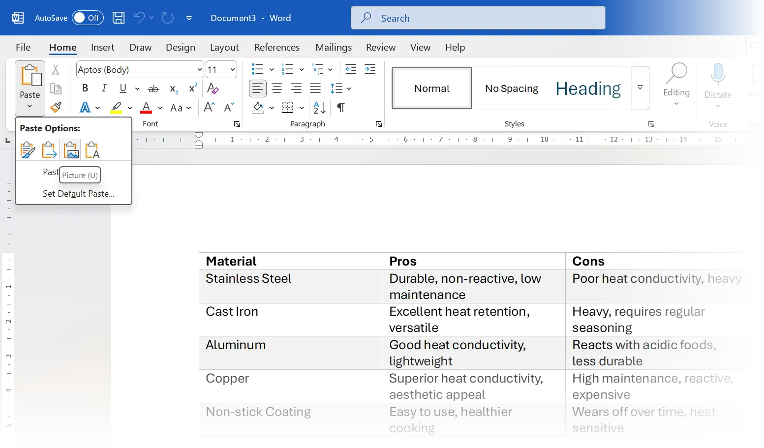 Dán văn bản dưới dạng ảnh trong Microsoft Word.
