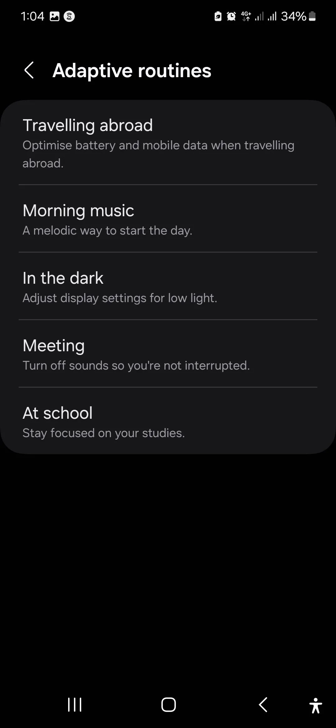 Danh sách các Quy trình thích ứng (Adaptive routines) trong ứng dụng Samsung Modes and Routines