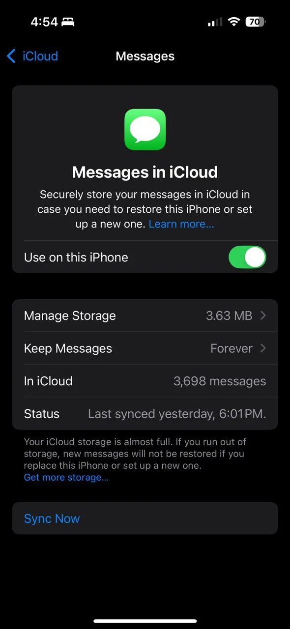 Danh sách các ứng dụng sử dụng iCloud, cho phép tắt/bật sao lưu tin nhắn và dữ liệu ứng dụng khác