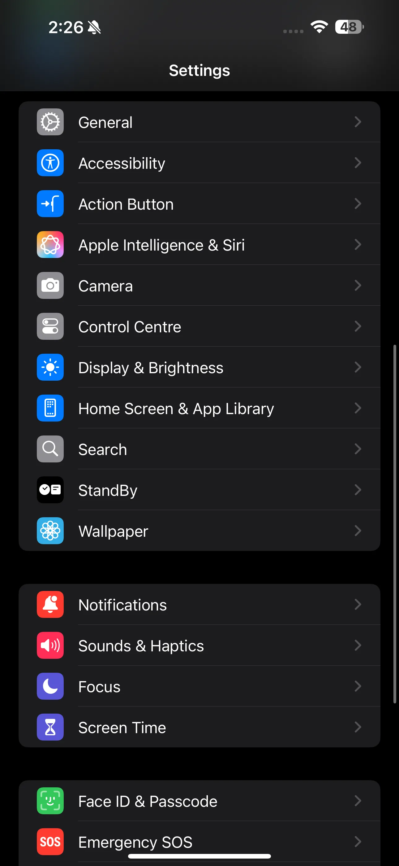 Giao diện cài đặt chung của iPhone, hướng dẫn chọn mục &quot;Thời gian sử dụng màn hình&quot; để cấu hình.