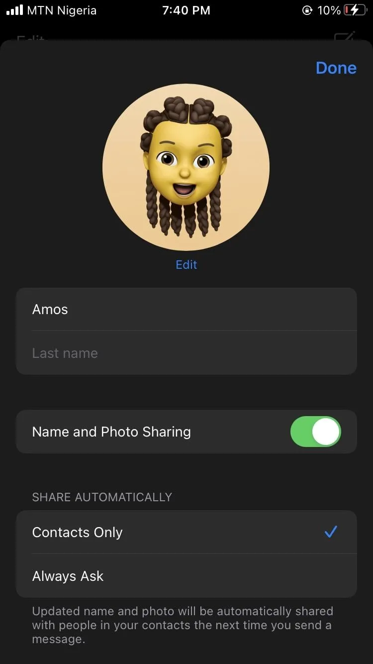 Giao diện chỉnh sửa chi tiết iMessage trên iPhone, nơi một số tính năng yêu cầu Face ID bị hạn chế.