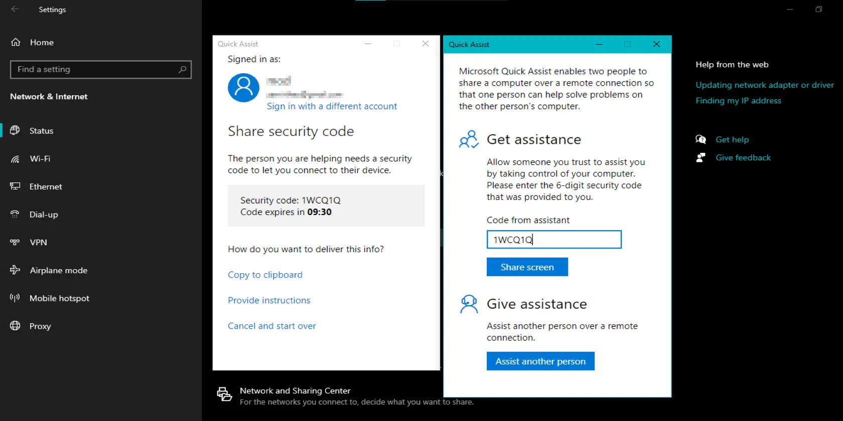 Giao diện công cụ Quick Assist trong Windows 11