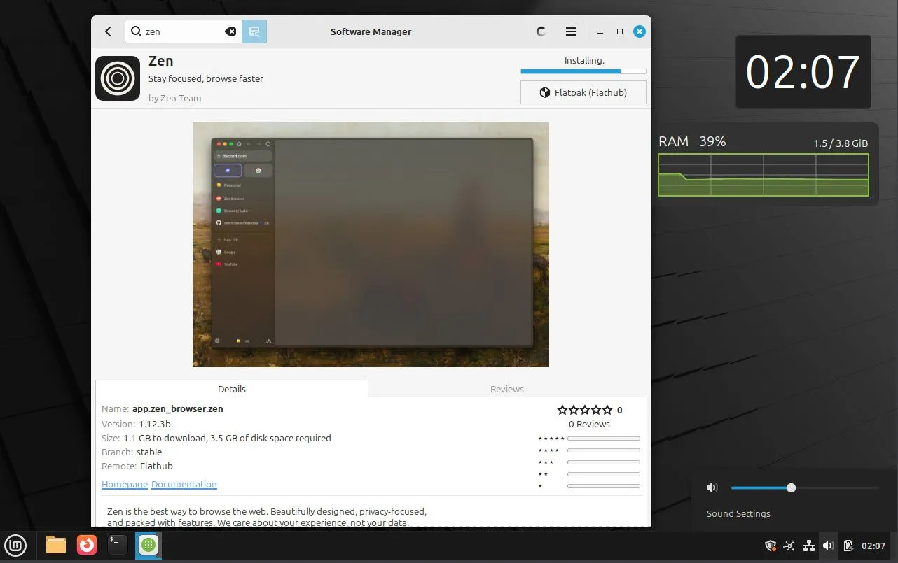 Giao diện của Software Manager trên Linux Mint, cung cấp kho ứng dụng đa dạng và dễ sử dụng.