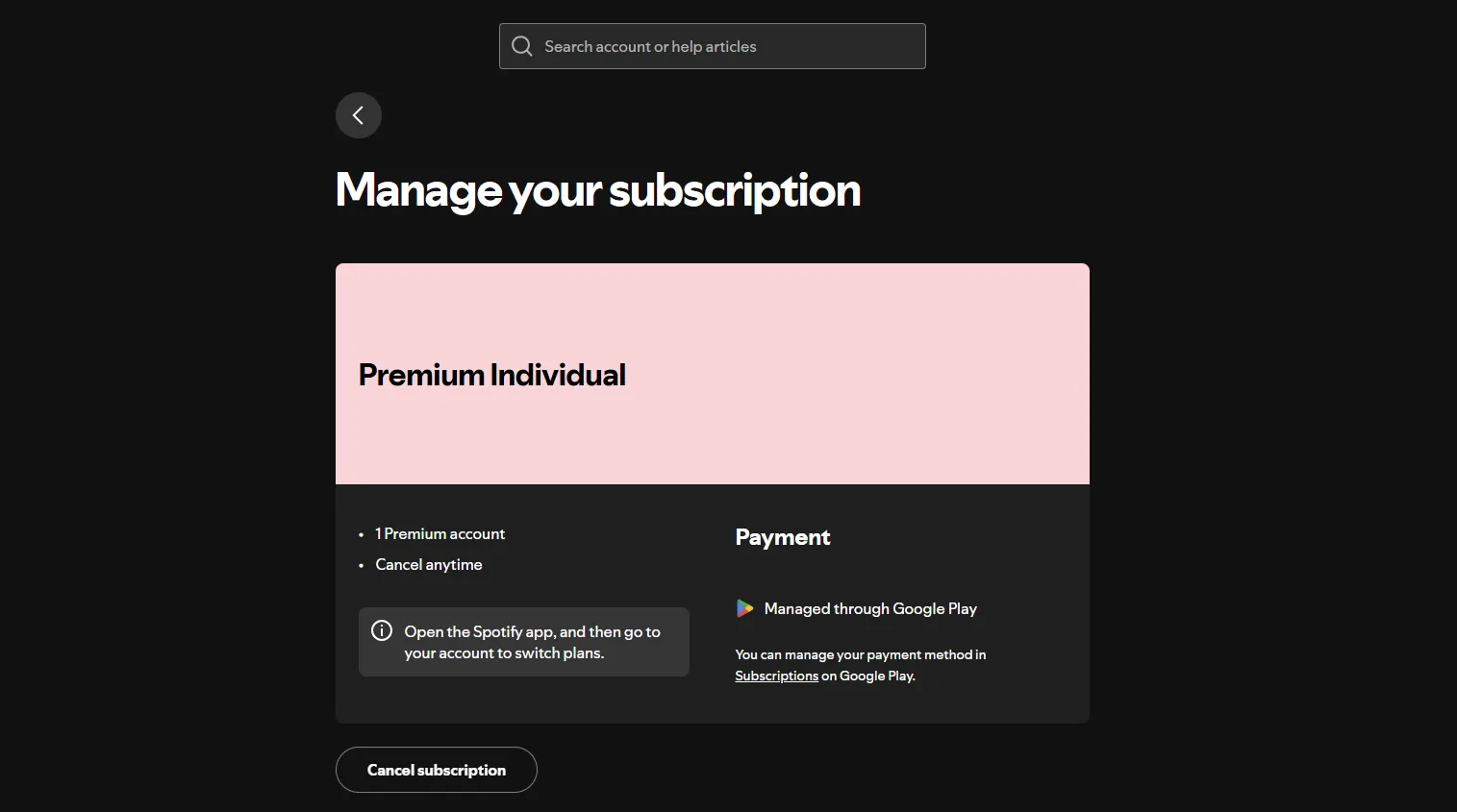 Giao diện đăng ký gói Spotify Premium cá nhân trên trang web, hiển thị tùy chọn thanh toán
