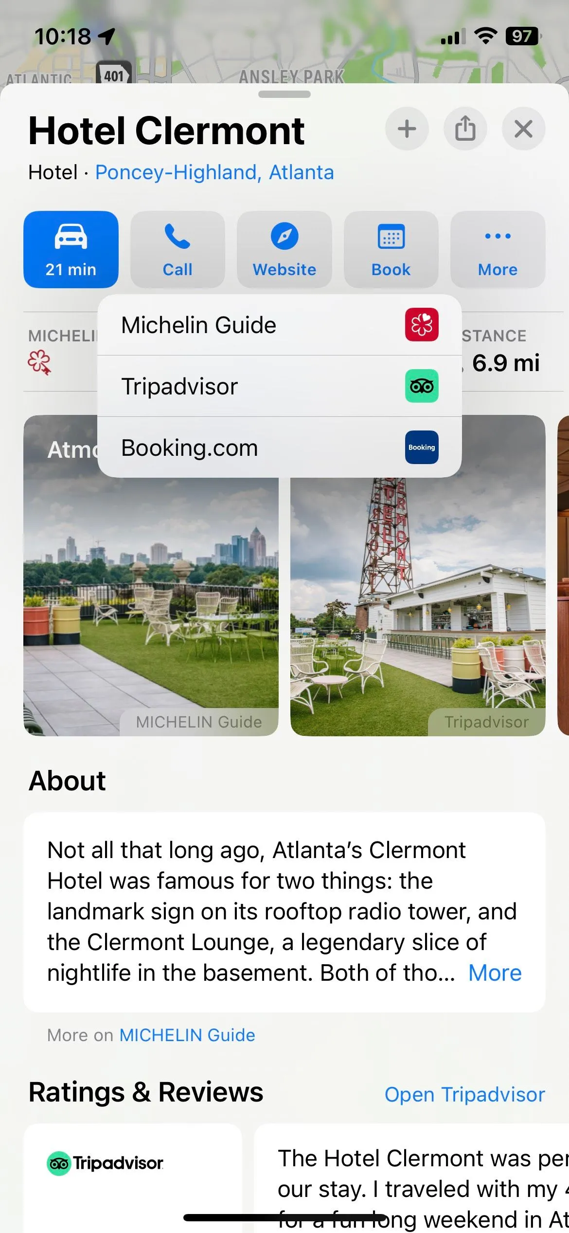 Giao diện đặt phòng khách sạn qua Michelin Guide tích hợp trực tiếp trong ứng dụng Apple Maps, đơn giản hóa trải nghiệm tìm kiếm và đặt chỗ lưu trú cao cấp.