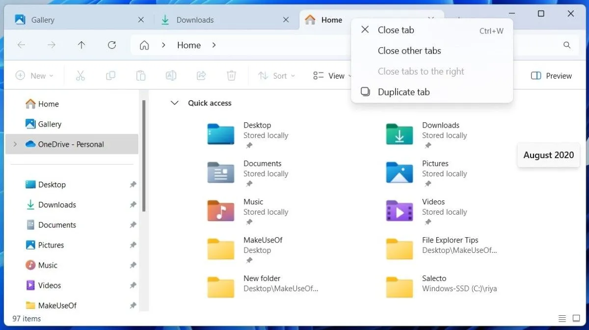 Giao diện File Explorer trên Windows 11 với nhiều tab được mở, giúp quản lý thư mục hiệu quả