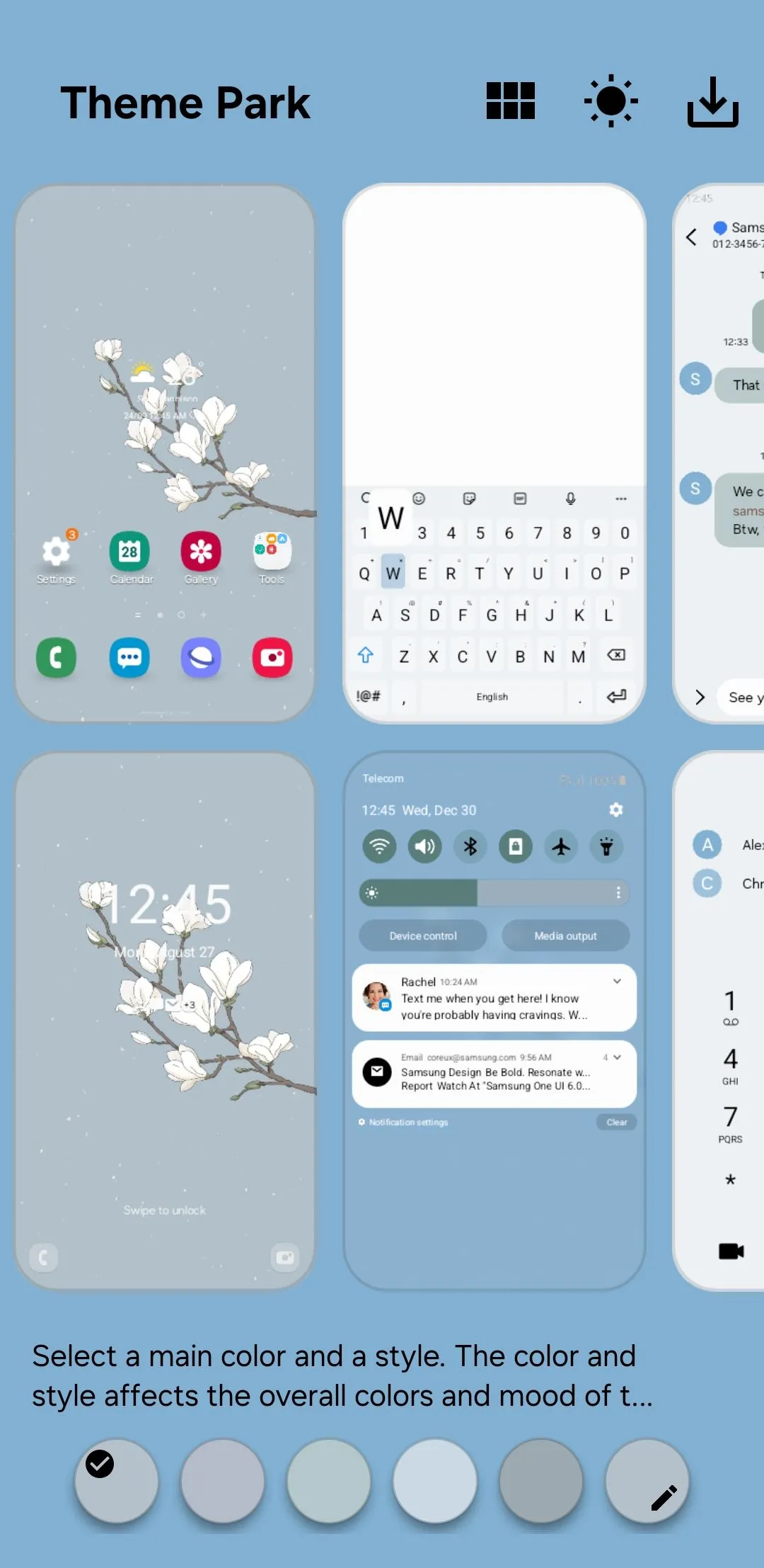 Giao diện module Theme Park trong Good Lock để tạo chủ đề cá nhân trên điện thoại Samsung.