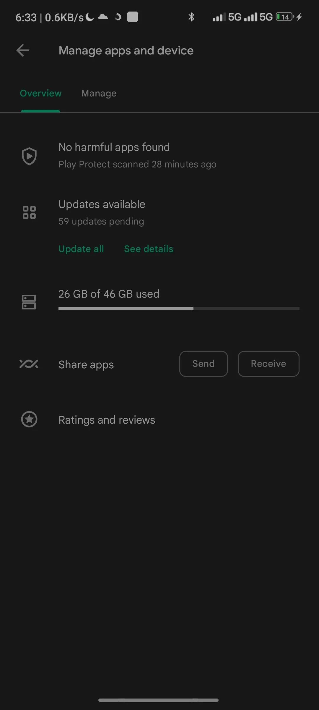 Giao diện quản lý và cập nhật ứng dụng mặc định trên Google Play Store