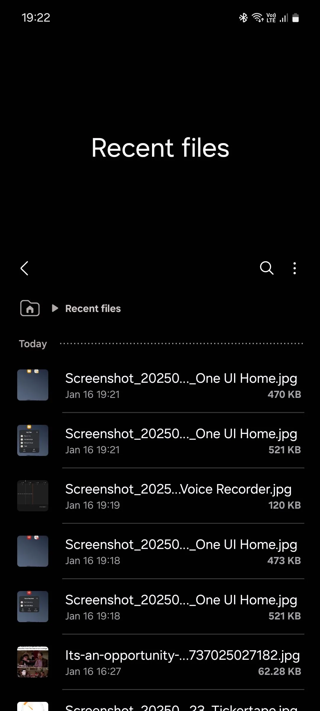 Giao diện Tệp gần đây trong ứng dụng Samsung My Files