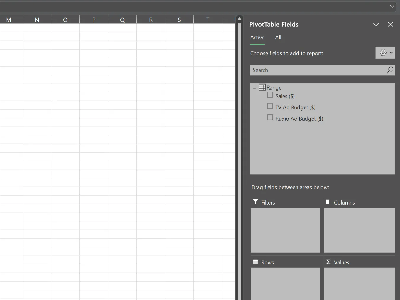 Giao diện thanh bên báo cáo PivotTable trong Excel giúp tổng hợp và phân tích dữ liệu hiệu quả
