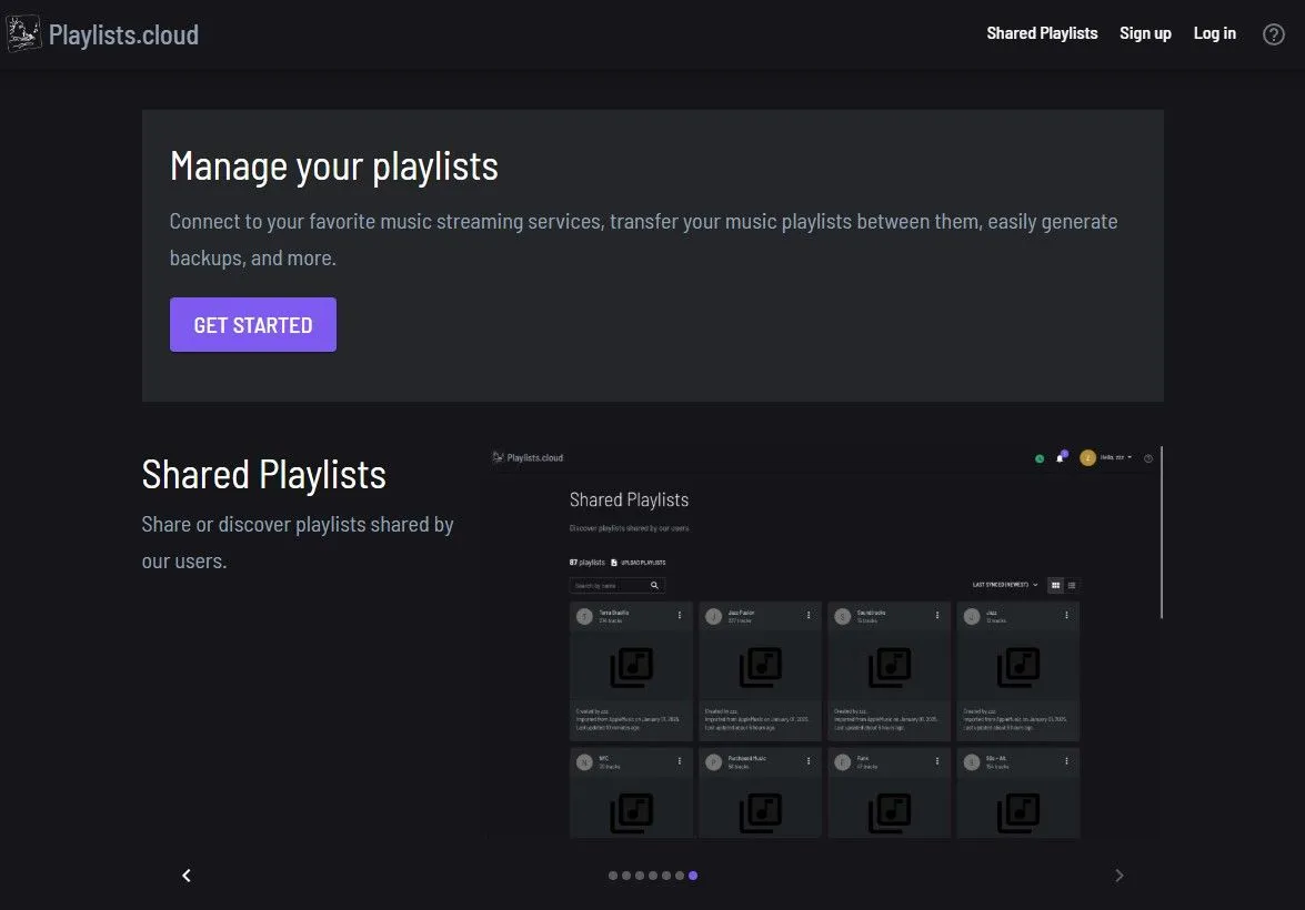 giao diện trang chủ playlists cloud
