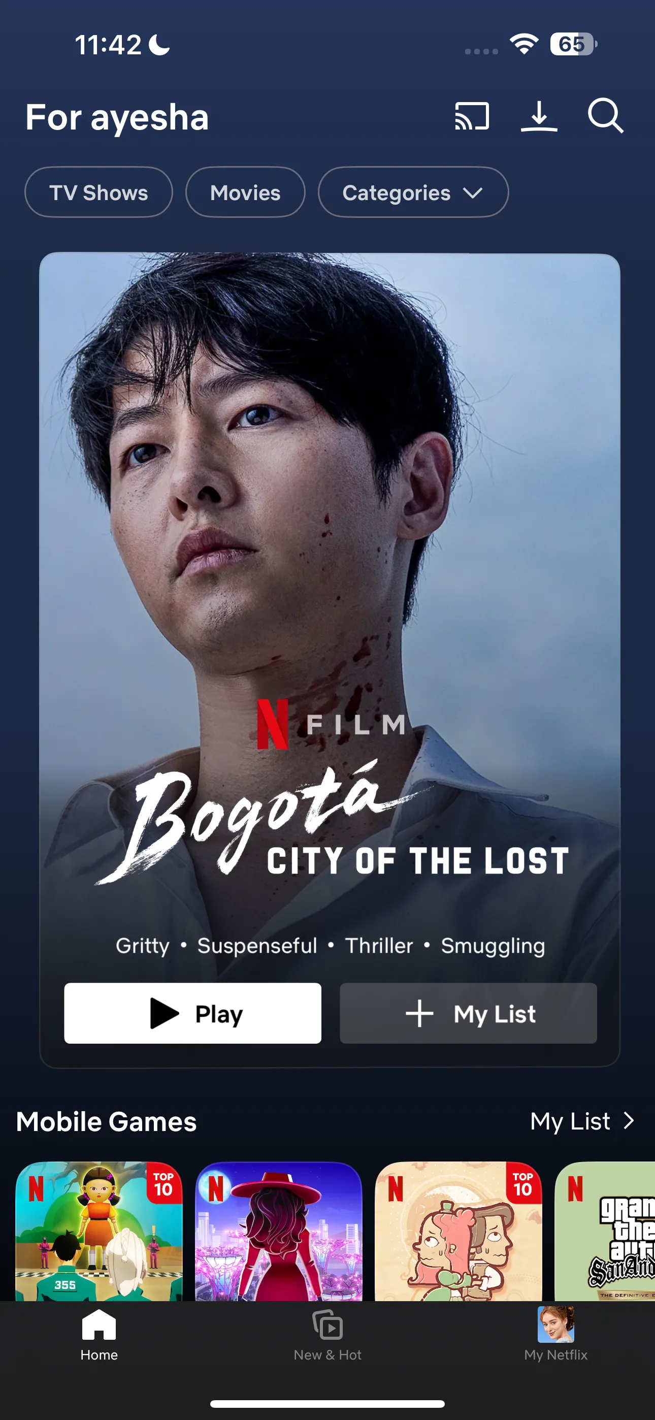 Giao diện trang chủ ứng dụng Netflix trên điện thoại