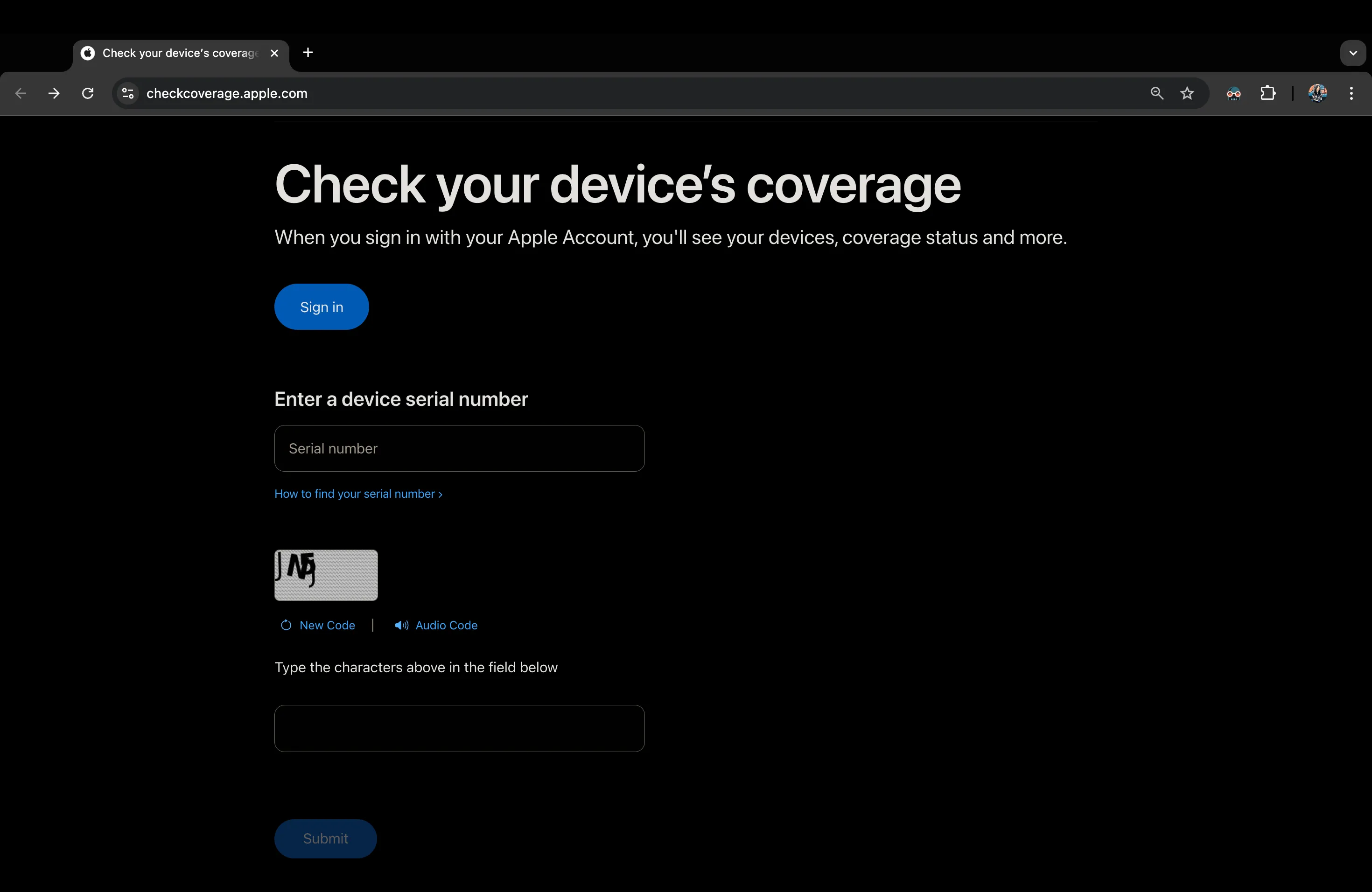 Giao diện trang web kiểm tra bảo hành và thông tin thiết bị của Apple, nơi nhập số serial để xác định đời AirPods.