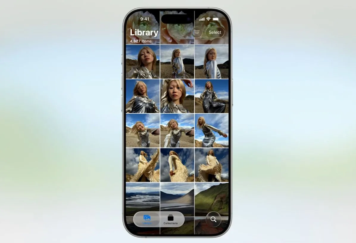 Giao diện ứng dụng Ảnh trên iOS 26 đã được làm mới với hai tab riêng biệt cho Thư viện ảnh và Bộ sưu tập