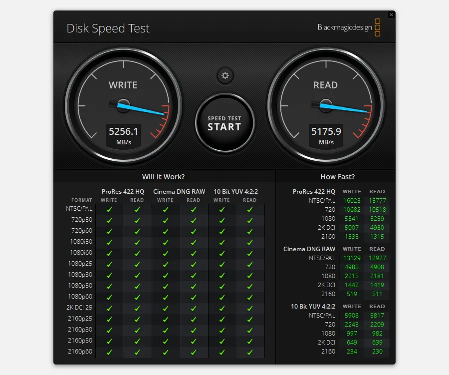 Giao diện ứng dụng Blackmagic Disk Speed Test trên Windows