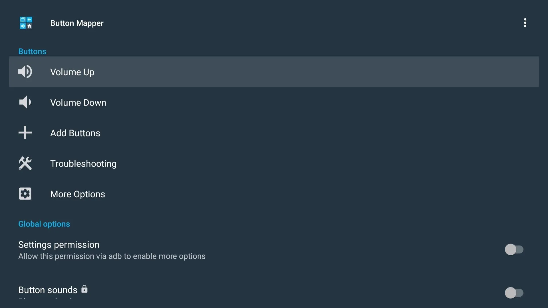 Giao diện ứng dụng Button Mapper trên Google TV, cho phép người dùng tùy chỉnh và gán lại chức năng cho các nút trên điều khiển từ xa của Smart TV để truy cập nhanh ứng dụng offline.